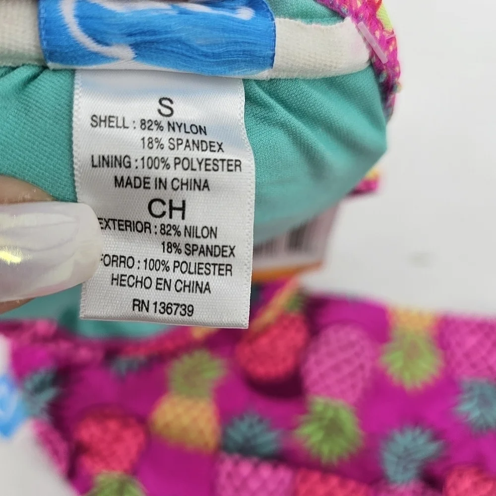 California Waves pink pineapple bandeau bikini women's size small